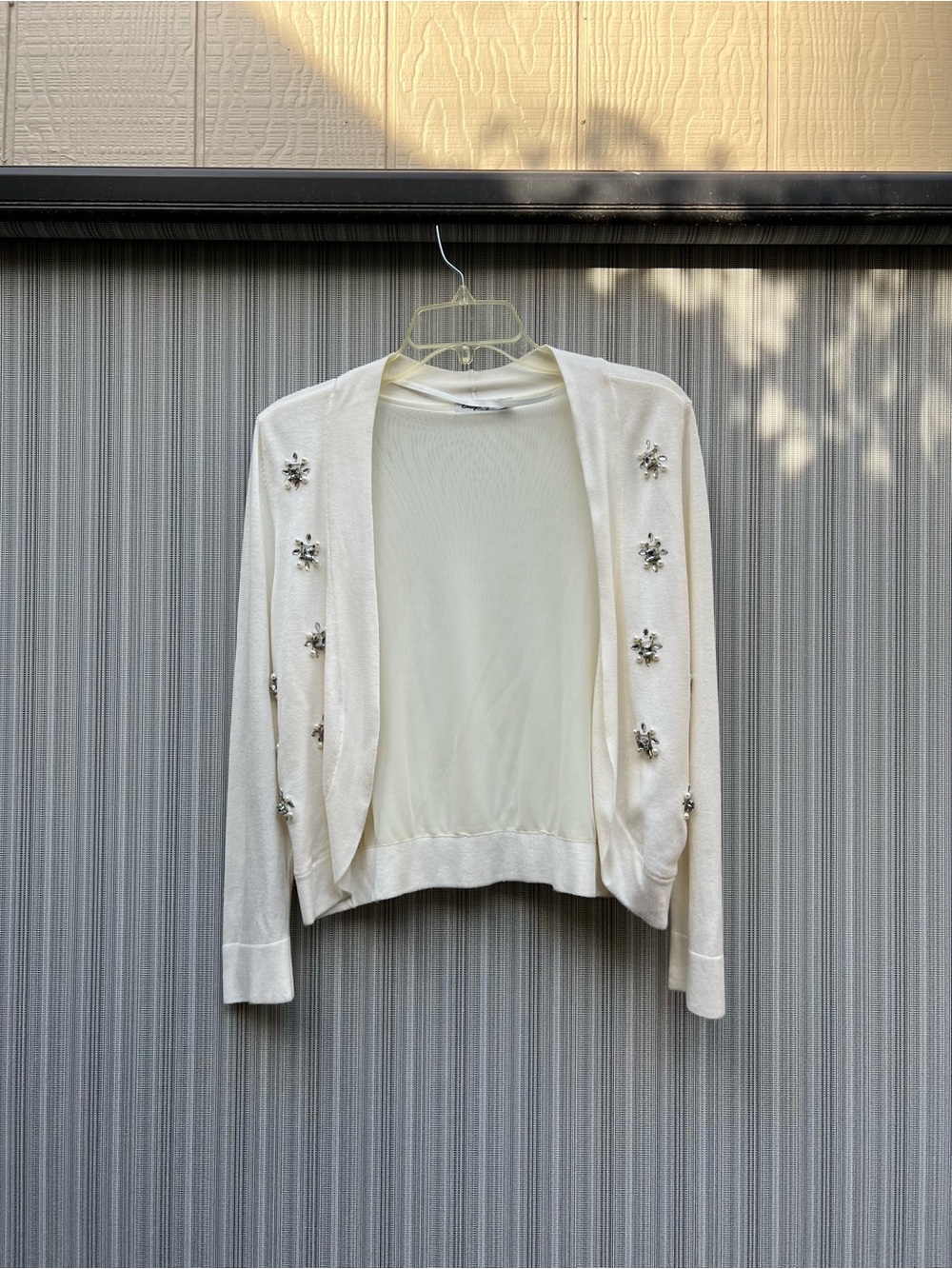 Eliza J Cream Embellished Open-Front Cardigan